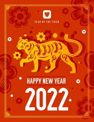 Chinese tiger 2022 zodiac sign vertical poster with editable text and ornate flowers with tiger character vector illustration