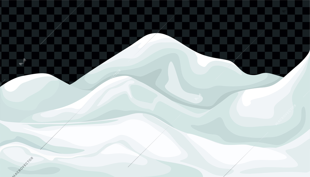 Winter cartoon landscape against dark transparent background with wavy snow mounds flat vector illustration