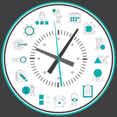 Time management concept with successful business working people decorative elements in clock circle vector illustration