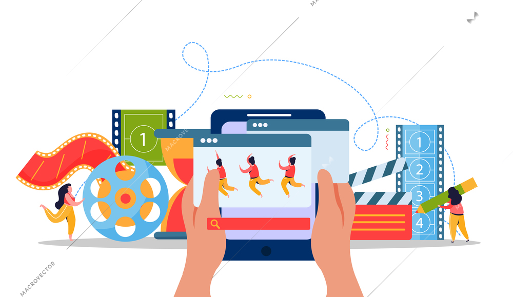 Conceptual illustration of mobile video editing app and motion design flat vector illustration