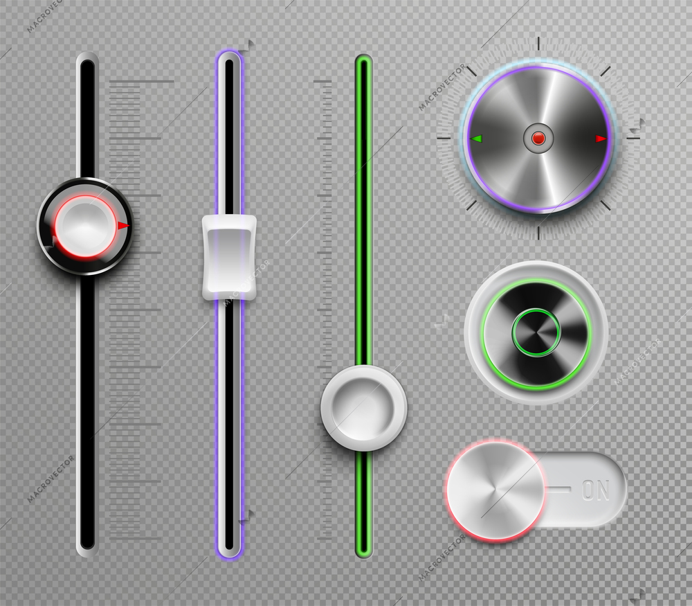 Dashboard control user interface elements realistic set isolated on transparent background vector illustration