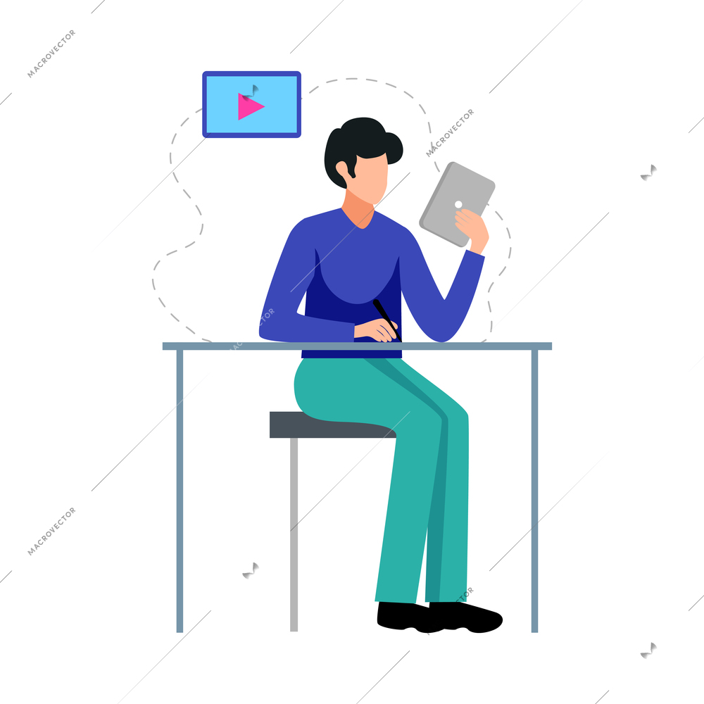 Education online learning school training composition with isolated human character of student vector illustration