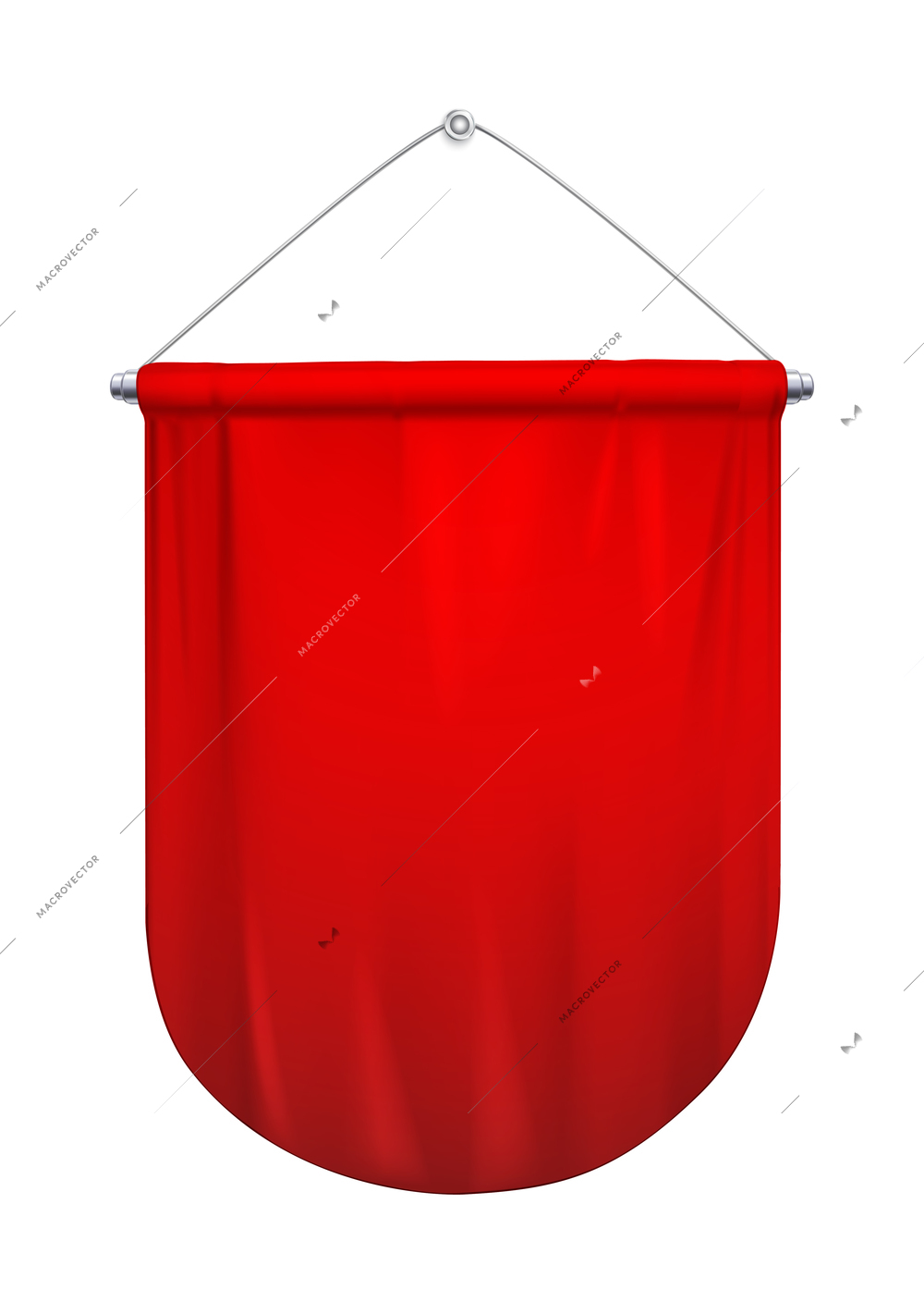 Pennants red realistic composition with isolated image of empty pennon hanging on string vector illustration