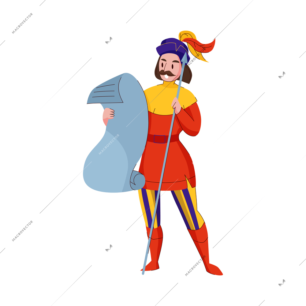 Medieval kingdom dragon composition with flat isolated image of fairy tale character on blank background vector illustration