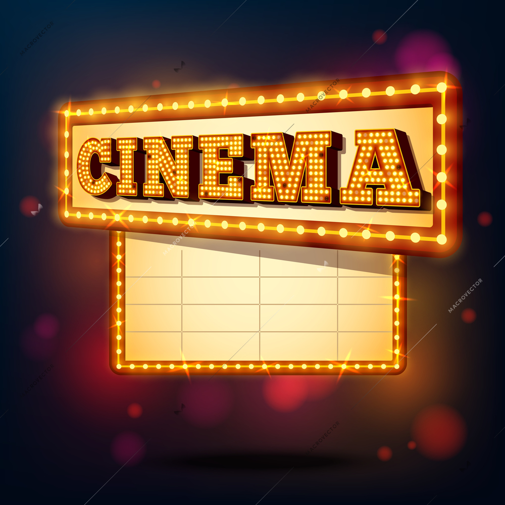 Retro cinema marquee neon lights advertising sign background vector illustration