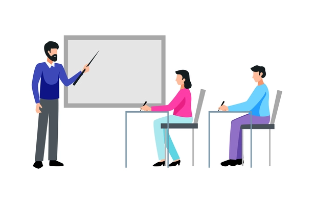 Education online learning school training composition with isolated human characters of students having classes vector illustration