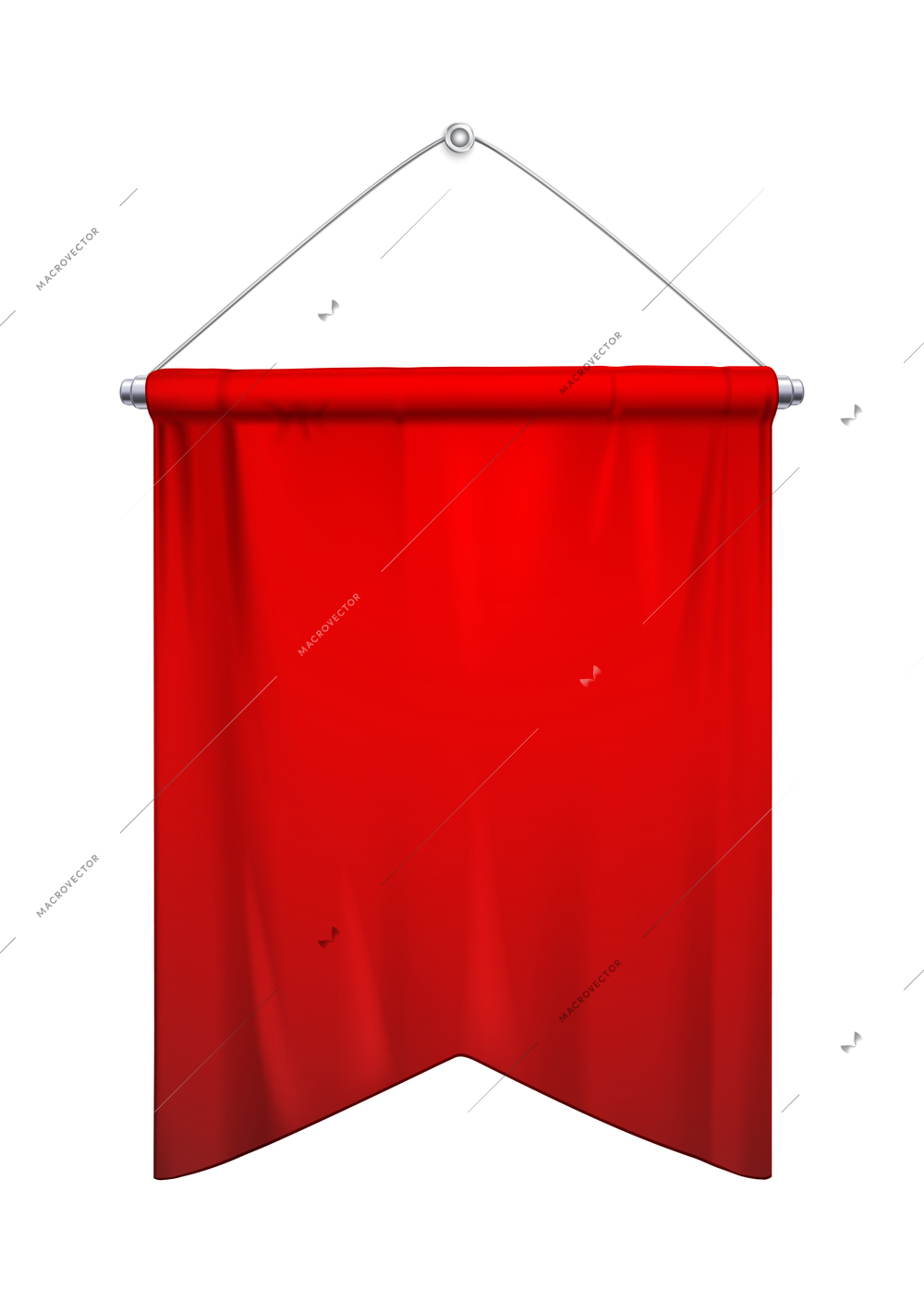 Pennants red realistic composition with isolated image of empty pennon hanging on string vector illustration