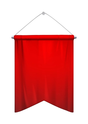 Pennants red realistic composition with isolated image of empty pennon hanging on string vector illustration