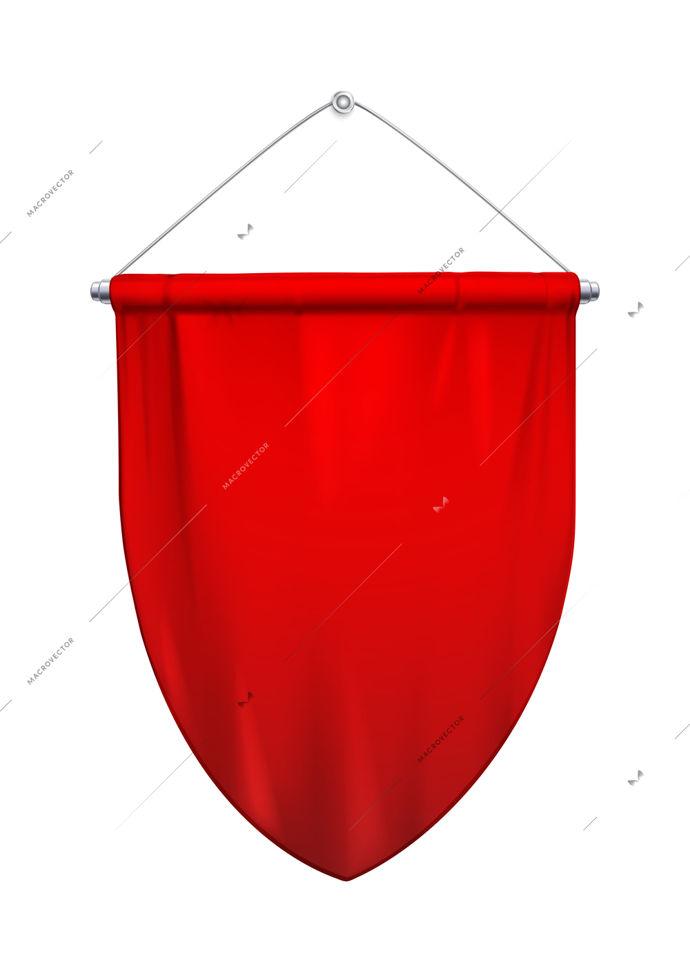 Pennants red realistic composition with isolated image of empty pennon hanging on string vector illustration