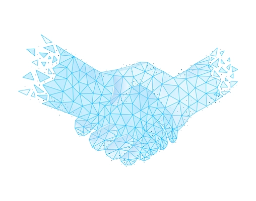 Polygonal wireframe hands composition with isolated image of human hands covered with polygons vector illustration