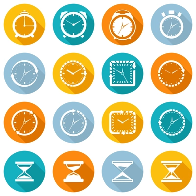 Alarm clock old sand watch stopwatch timer time management icons white set isolated vector illustration