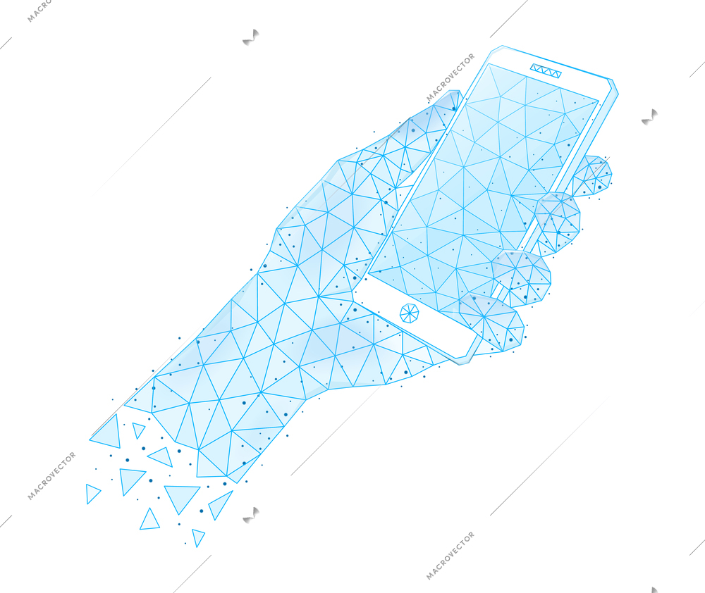 Polygonal wireframe hands composition with isolated image of human hand covered with polygons vector illustration