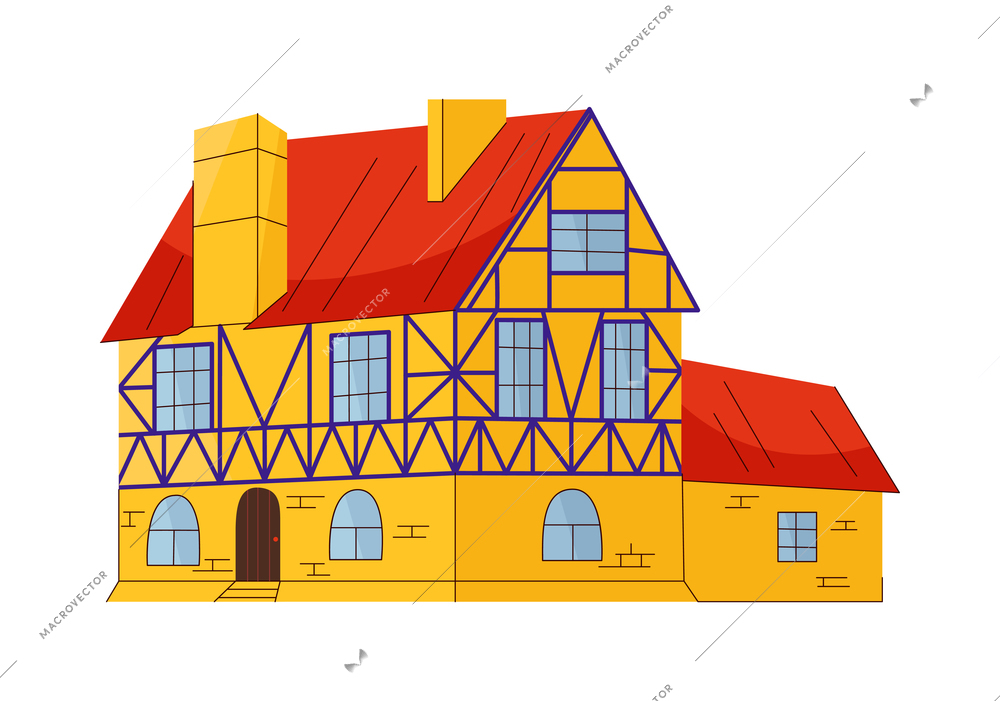 Medieval kingdom dragon composition with flat isolated image of fairy tale building on blank background vector illustration