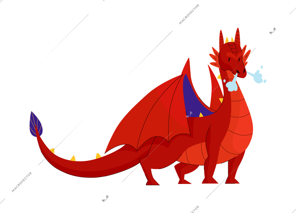 Medieval kingdom dragon composition with flat isolated image of fairy tale character on blank background vector illustration