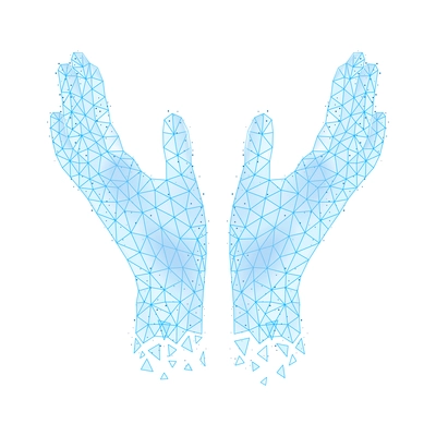 Polygonal wireframe hands composition with isolated image of human hands covered with polygons vector illustration