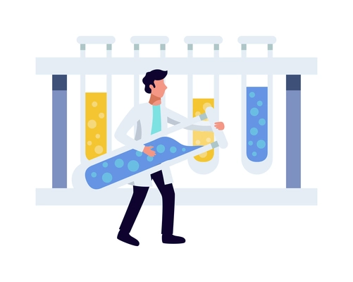 Pharmaceutic laboratory research chemistry scientists composition with human characters and lab equipment vector illustration