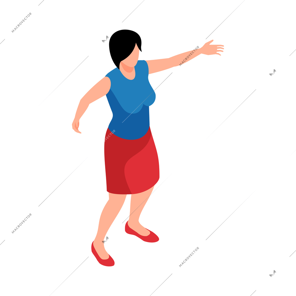 Isometric women poses composition with isolated female character posture on blank background vector illustration