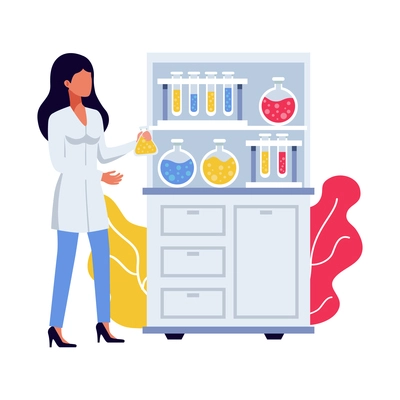 Pharmaceutic laboratory research chemistry scientists composition with human characters and lab equipment vector illustration