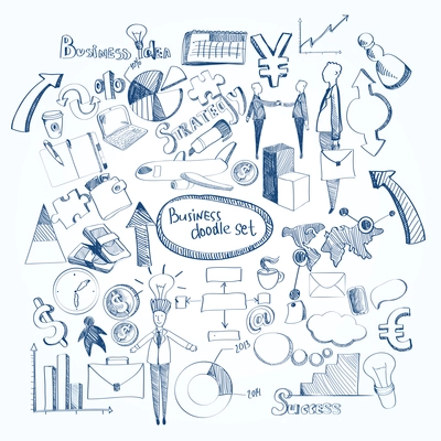 Doodle business organization management structure strategy people icon set vector illustration