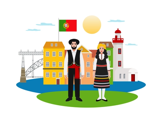 Portugal tourism travel composition with culture symbols flat images isolated vector illustration