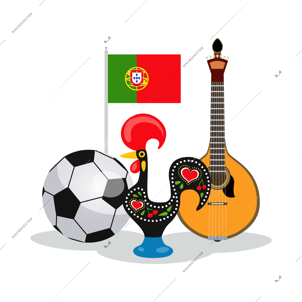 Portugal tourism travel composition with culture symbols flat images isolated vector illustration