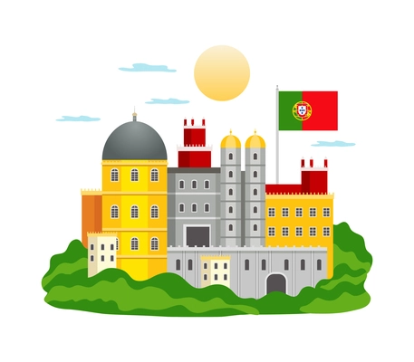 Portugal tourism travel composition with culture symbols flat images isolated vector illustration