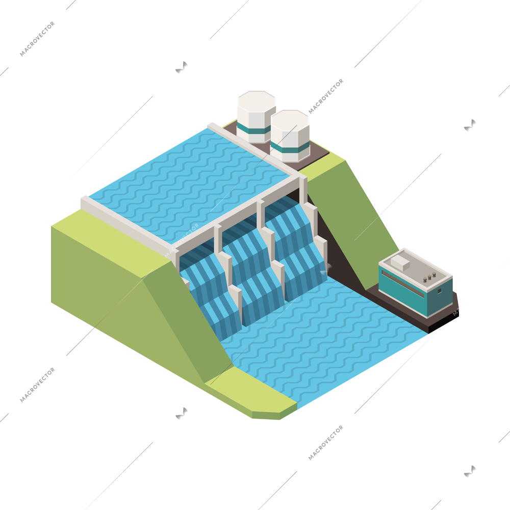 Electricity isometric composition with isolated icon of electric power facility on blank background vector illustration