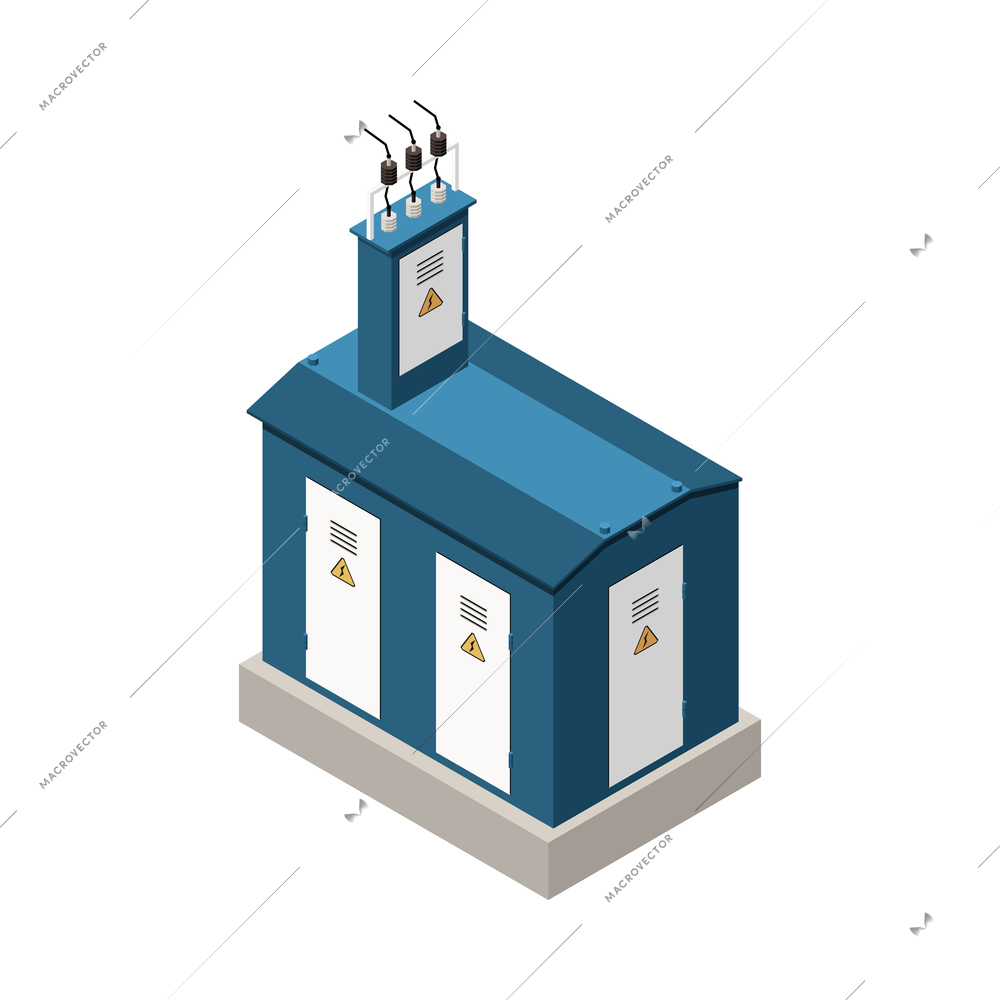 Electricity isometric composition with isolated icon of electric power facility on blank background vector illustration