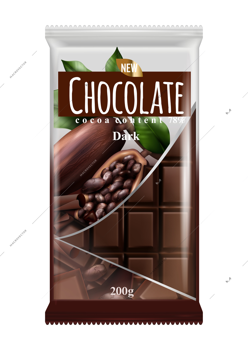 Chocolate advertising realistic composition with isolated image of branded choco bar vector illustration