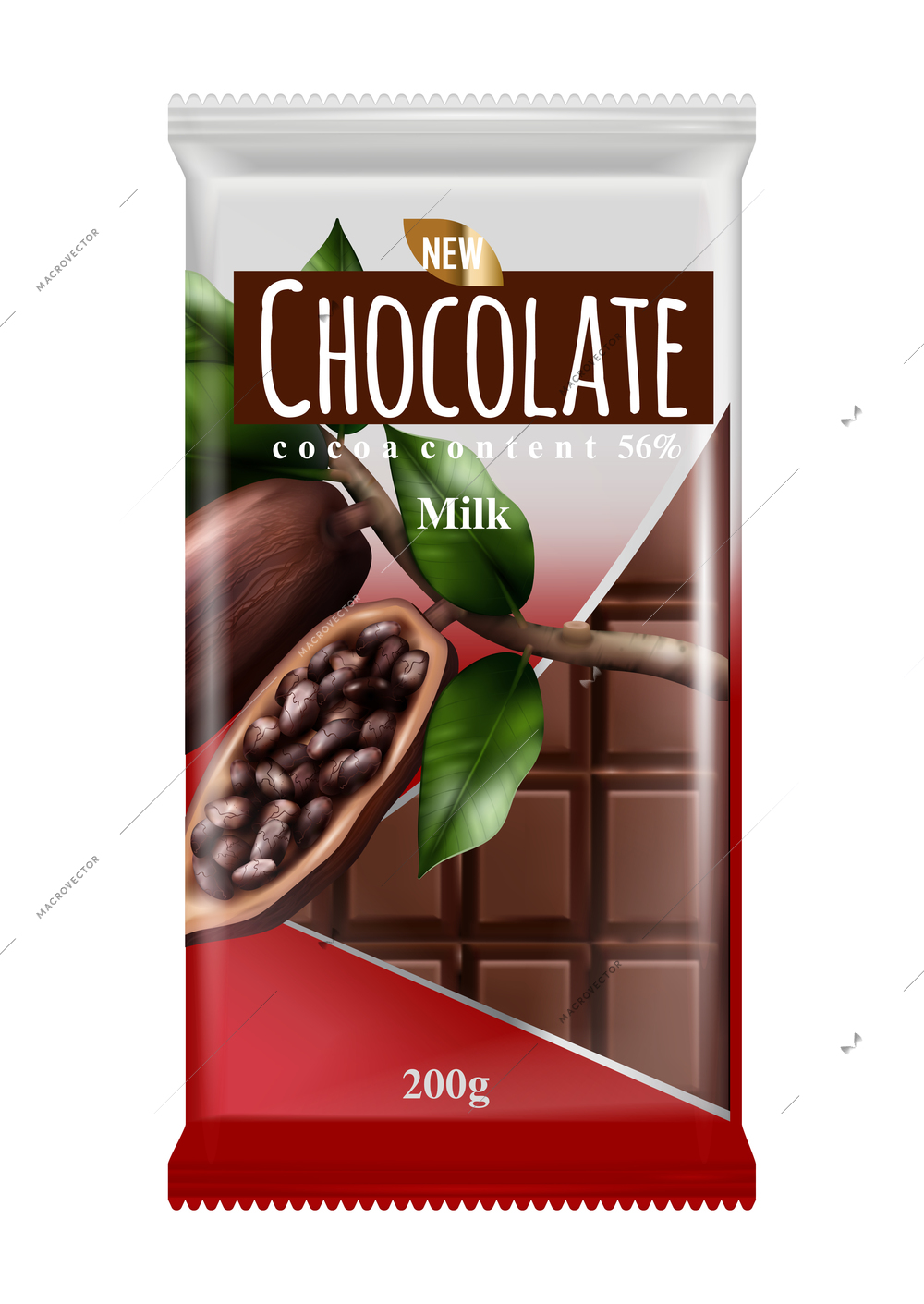 Chocolate advertising realistic composition with isolated image of branded choco bar vector illustration