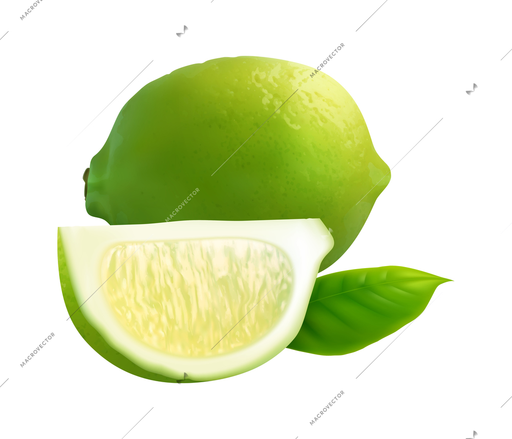 Citrus realistic composition with transparent background and isolated image of whole fruit with slice and leaves vector illustration