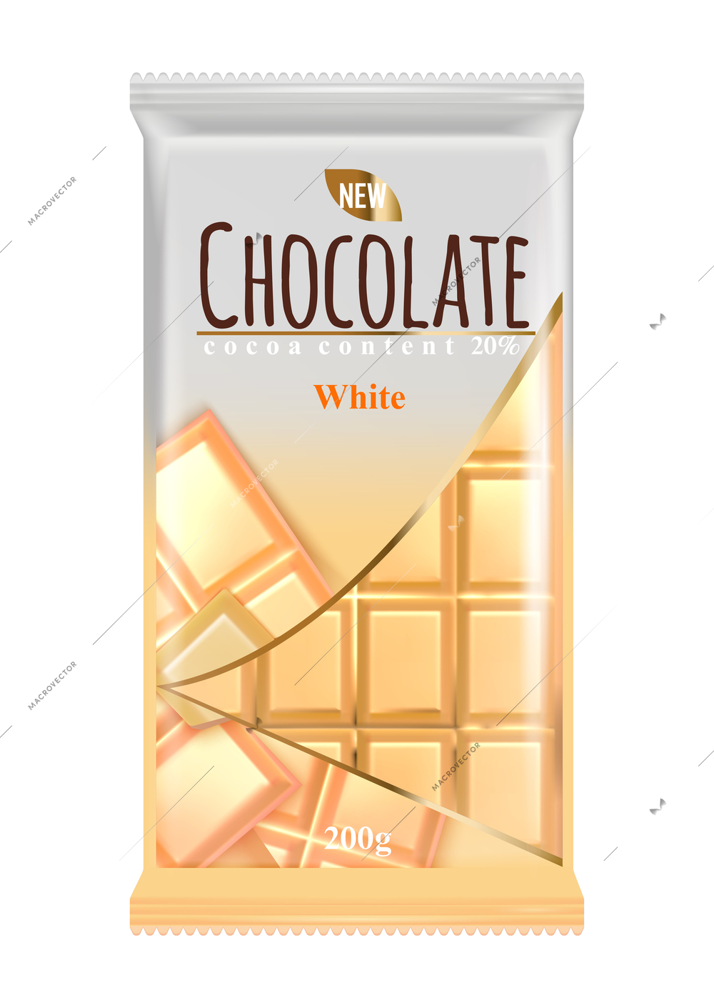 Chocolate advertising realistic composition with isolated image of branded choco bar vector illustration