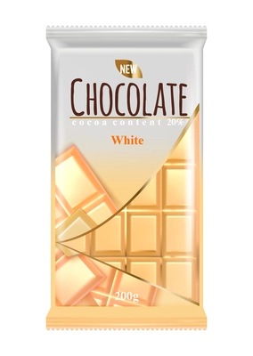 Chocolate advertising realistic composition with isolated image of branded choco bar vector illustration