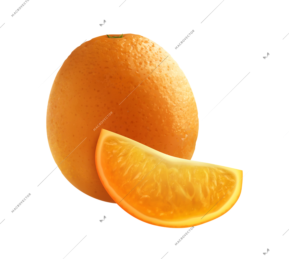 Citrus realistic composition with transparent background and isolated image of whole fruit with slice vector illustration