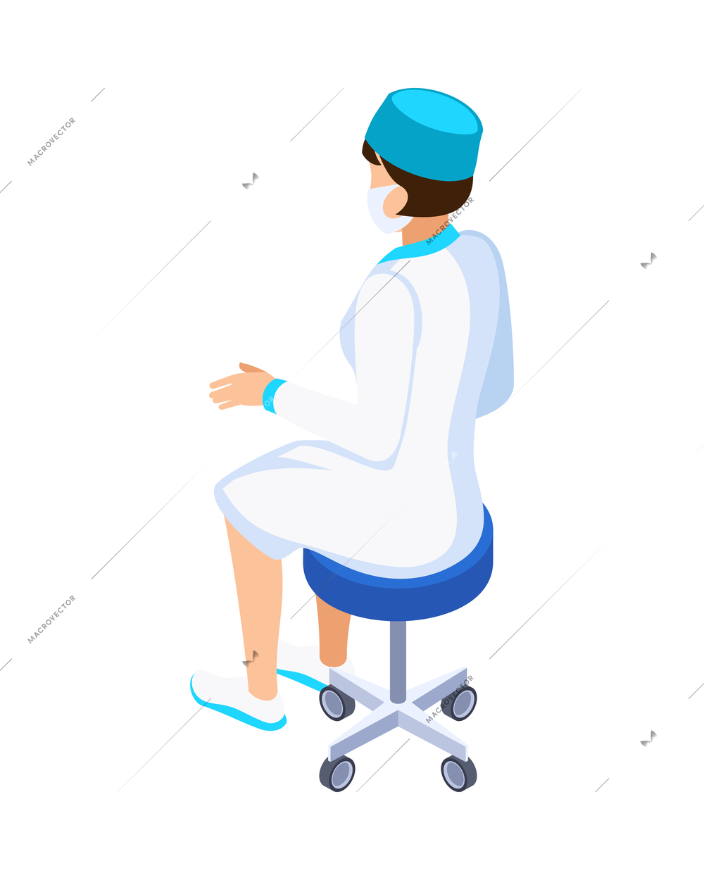 Isometric dentist composition with isolated female character of medical specialist on blank background vector illustration