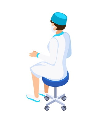 Isometric dentist composition with isolated female character of medical specialist on blank background vector illustration