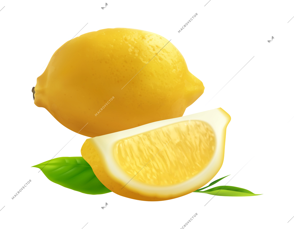 Citrus realistic composition with transparent background and isolated image of whole fruit with slice and leaves vector illustration