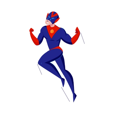 Superhero poses composition with isolated character of colorful hero posture with suit vector illustration