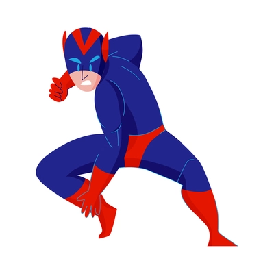 Superhero poses composition with isolated character of colorful hero posture with suit vector illustration