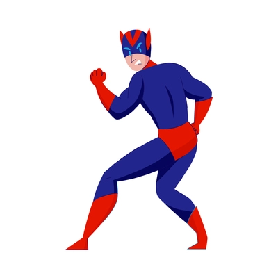 Superhero poses composition with isolated character of colorful hero posture with suit vector illustration