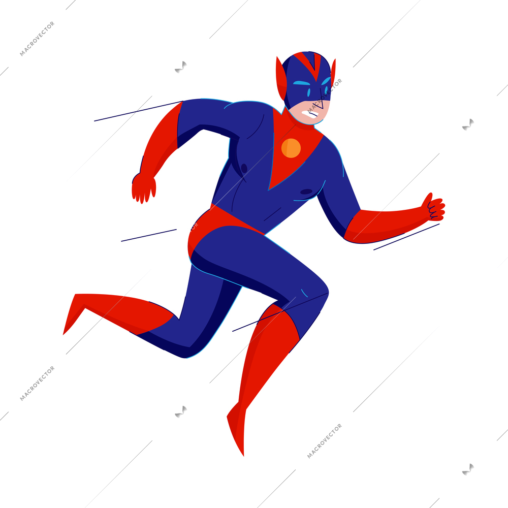 Superhero poses composition with isolated character of colorful hero posture with suit vector illustration