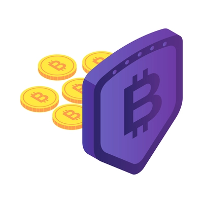 Isometric cryptocurrency composition with isolated images of golden coin and infrastructure elements vector illustration