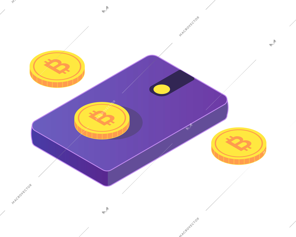 Isometric cryptocurrency composition with isolated images of golden coin and infrastructure elements vector illustration