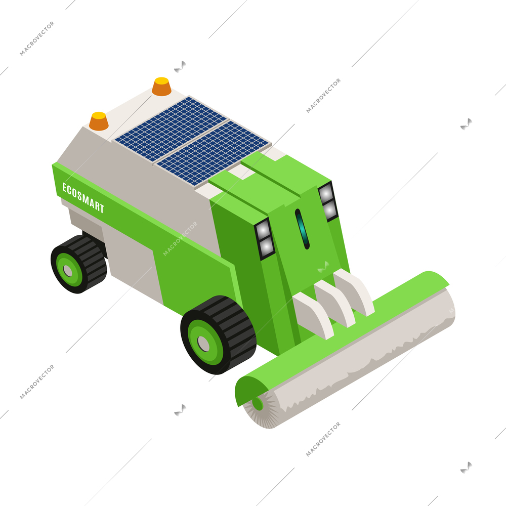 Smart urban ecology isometric composition with images of futuristic appliance with alternative power sources vector illustration