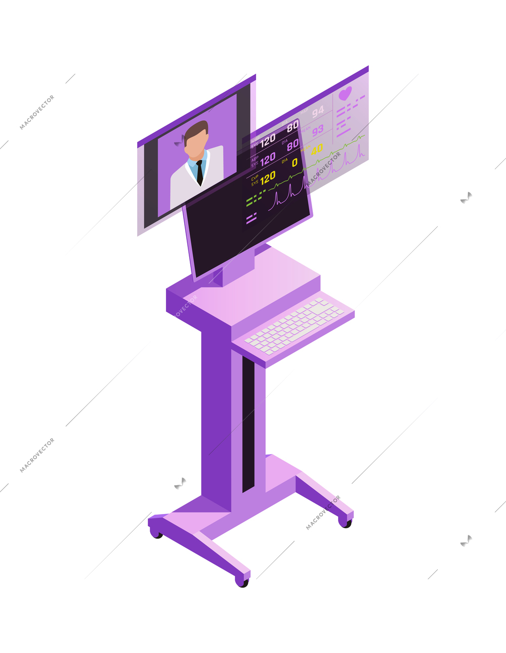 Telemedicine digital health glow isometric composition with isolated remote medical aid images vector illustration