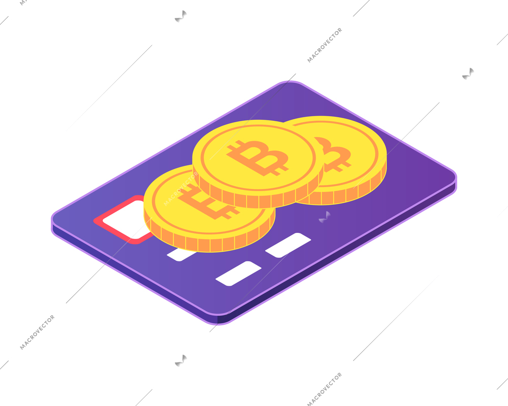 Isometric cryptocurrency composition with isolated images of golden coin and infrastructure elements vector illustration