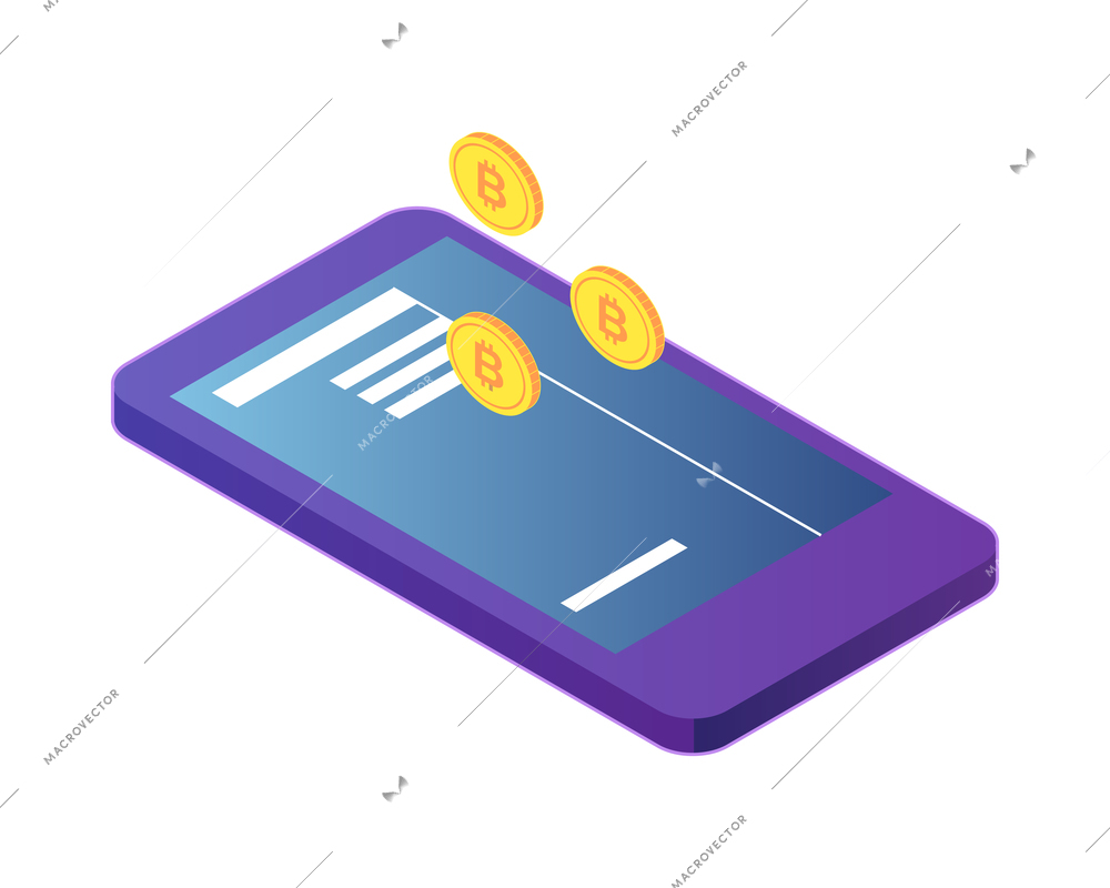 Isometric cryptocurrency composition with isolated images of golden coin and infrastructure elements vector illustration