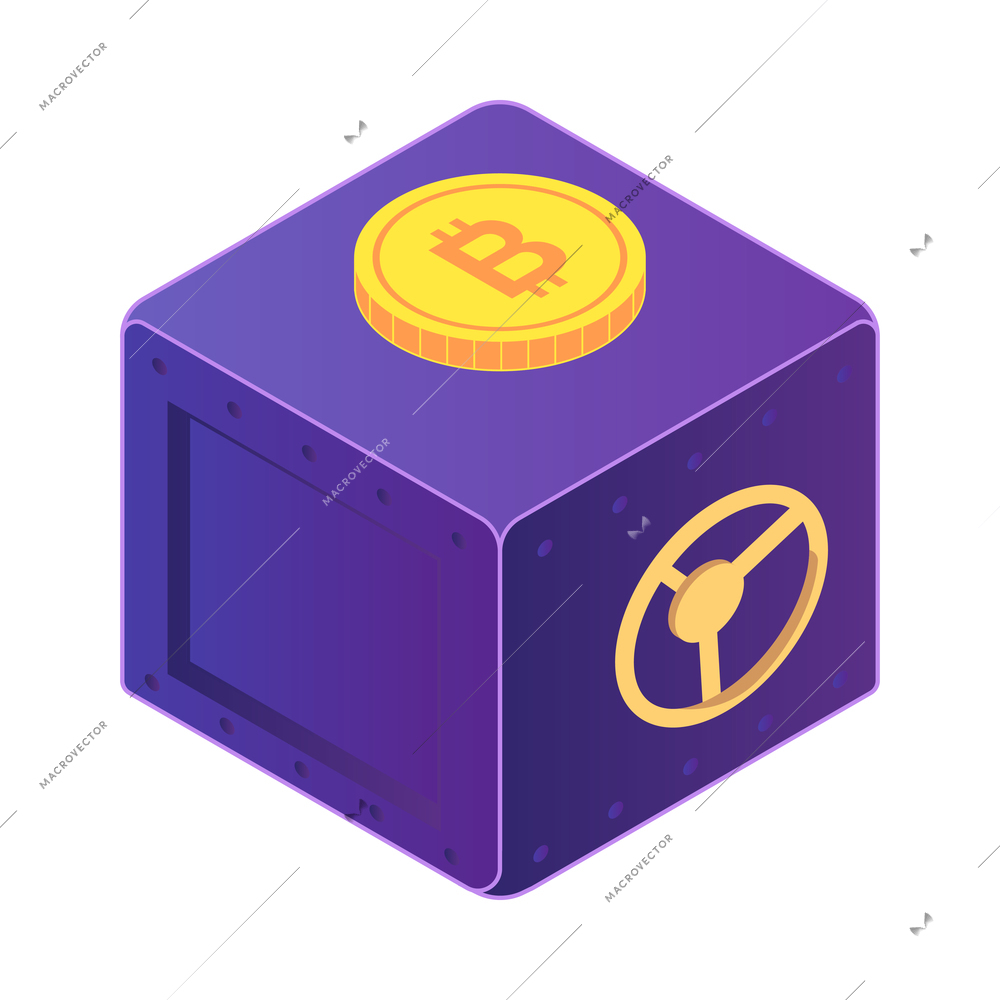 Isometric cryptocurrency composition with isolated images of golden coin and infrastructure elements vector illustration