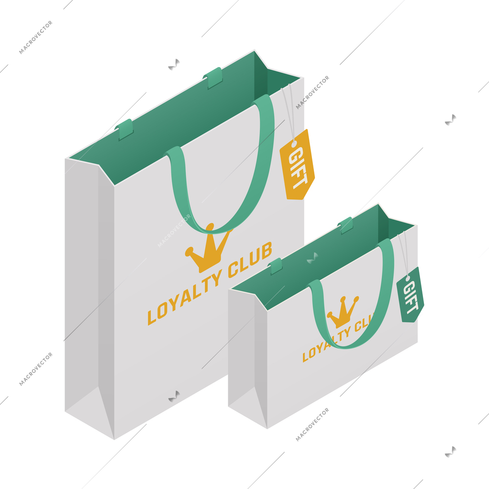 Customer loyalty retention isometric composition with discount sale and loyalty program images vector illustration