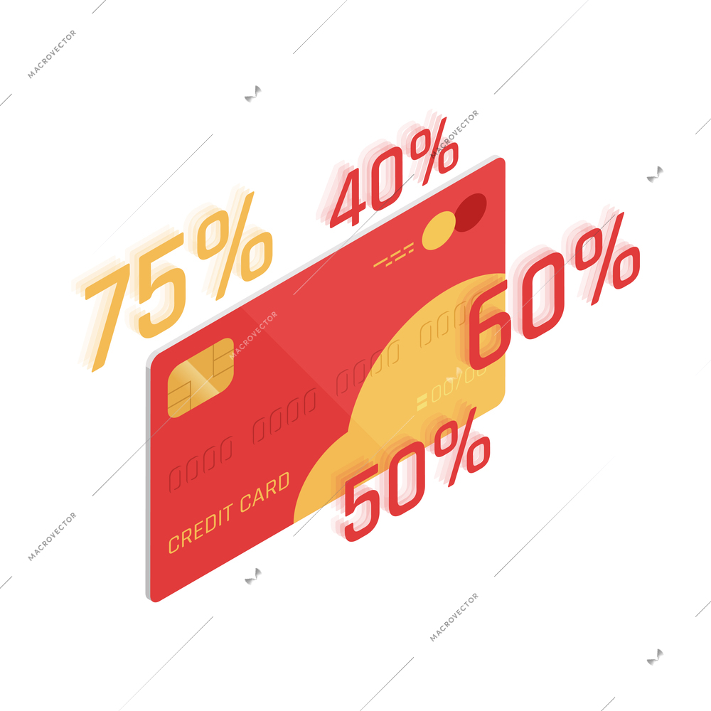 Customer loyalty retention isometric composition with discount sale and loyalty program images vector illustration